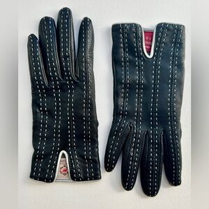 Fratelli Orsini Black Leather Gloves Silver Contrast Stitch & Cashmere Lining S